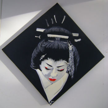 Malerei mit dem Titel "Geisha noire" von Nadine Trescartes (fildefériste), Original-Kunstwerk, Gouache