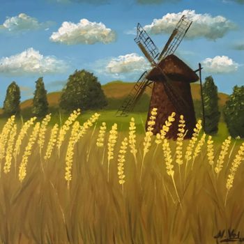 Peinture intitulée "Windmill in Holland" par Nadia Voro, Œuvre d'art originale, Huile Monté sur Châssis en bois