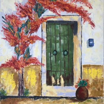 Ζωγραφική με τίτλο "The Old Green Door" από Nadia Voro, Αυθεντικά έργα τέχνης, Λάδι Τοποθετήθηκε στο Ξύλινο φορείο σκελετό