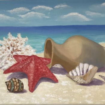 Pintura intitulada "Shoreline with seas…" por Nadia Voro, Obras de arte originais, Óleo Montado em Armação em madeira