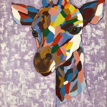 Painting titled "Giraffe" by Nadia Voro, Original Artwork, Acrylic Mounted on Wood Stretcher frame
