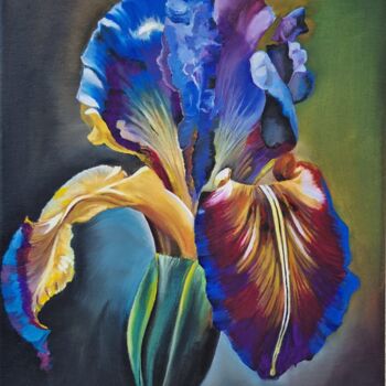 Peinture intitulée "Blume "Iris "" par Nadja Schramm, Œuvre d'art originale, Huile