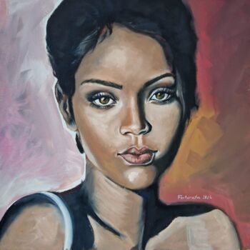 Peinture intitulée "Sängerin Rihanna" par Nadja Schramm, Œuvre d'art originale, Huile
