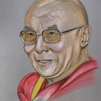 Dessin intitulée "Dalai Lama" par Nadja Schramm, Œuvre d'art originale, Pastel