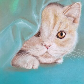 Dibujo titulada "Cat" por Nadja Schramm, Obra de arte original, Pastel
