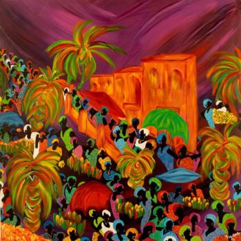 Schilderij getiteld "Le marché de la rue" door Nadodo, Origineel Kunstwerk, Acryl