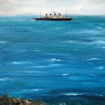 Картина под названием "Titanic leaves Quee…" - Nady Navy, Подлинное произведение искусства, Масло Установлен на картон