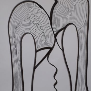 Dessin intitulée "La rencontre 2" par Nadya Abrous, Œuvre d'art originale, Encre