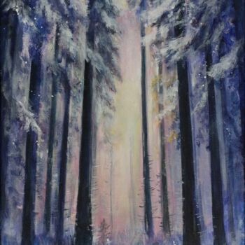Painting titled "Winter forest" by Nadya Lem, Original Artwork, Acrylic