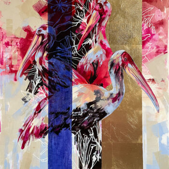 Malerei mit dem Titel "Pink wings" von Nadya Mamonova, Original-Kunstwerk, Acryl