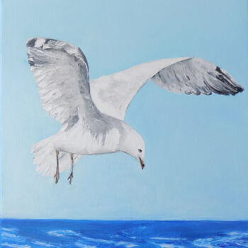 Painting titled "Seagull 2" by Nadezhda Ivanova, Original Artwork, Oil Mounted on Wood Stretcher frame