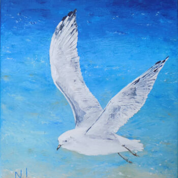 Painting titled "Seagull 4" by Nadezhda Ivanova, Original Artwork, Oil Mounted on Wood Stretcher frame
