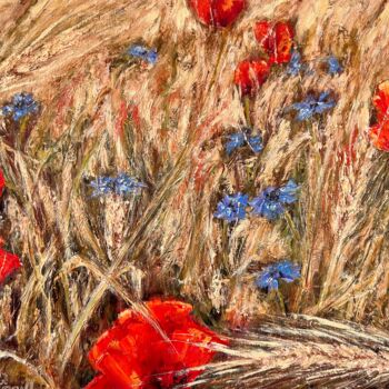 Painting titled "Coquelicots dans le…" by Nadya Rigaill, Original Artwork, Oil Mounted on Wood Stretcher frame