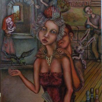 Pittura intitolato "Alice au Pays des R…" da Nadyn Kuntz, Opera d'arte originale, Olio
