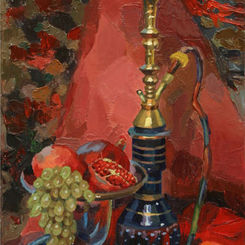 Painting titled "Натюрморт с кальяном" by Nadezhda Tsvetkova, Original Artwork, Oil Mounted on Cardboard