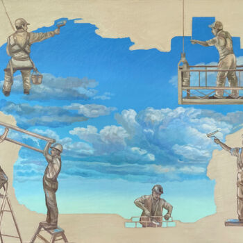 Картина под названием "Строители - созидат…" - Надежда Цветкова, Подлинное произведение искусства, Масло