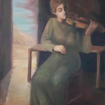 Painting titled "violinist" by Nafiseh Jafary, Original Artwork, Oil