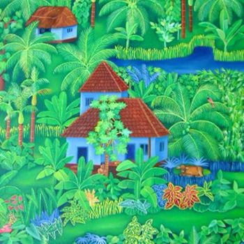 Ζωγραφική με τίτλο "village dreams" από Murali Nagapuzha, Αυθεντικά έργα τέχνης