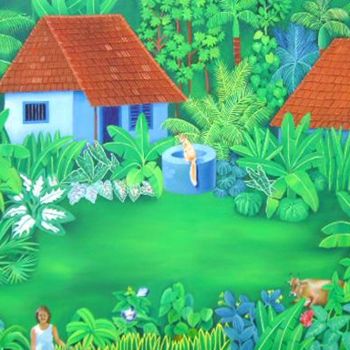 「village dreams」というタイトルの絵画 Murali Nagapuzhaによって, オリジナルのアートワーク