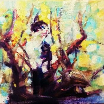 Pittura intitolato "Xaras on the tree" da Nagia Chrisanthacopoulou, Opera d'arte originale, Olio