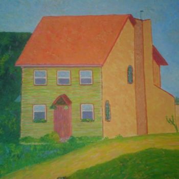 Painting titled "maison orange" by Nahum Fuchs, Original Artwork