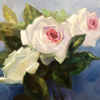 Pintura intitulada "Белые розы" por Nailia Abdullina, Obras de arte originais, Óleo