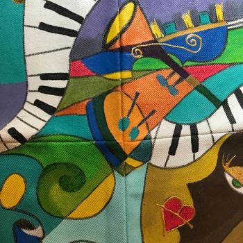 Arte tessile intitolato "cubisme musical tro…" da Nails Maestro, Opera d'arte originale, Acrilico