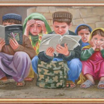 Pintura intitulada "girls education" por Rafi Naish, Obras de arte originais
