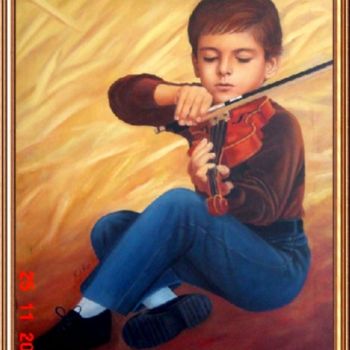 Schilderij getiteld "musical boy" door Rafi Naish, Origineel Kunstwerk