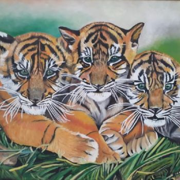 Peinture intitulée "Reprodução: um tigr…" par Sandra Regina Herrera, Œuvre d'art originale, Huile