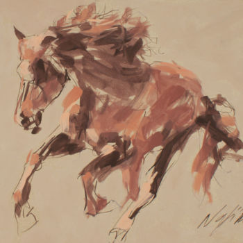 Painting titled "Cheval rouge2" by Hassan Najim, Original Artwork, Acrylic