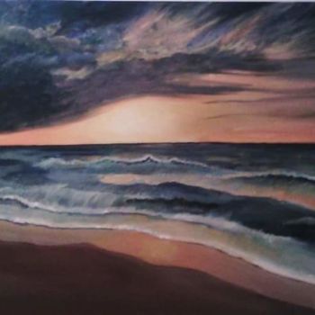 Painting titled "Beach sunset" by Najla Aouini, Original Artwork, Acrylic