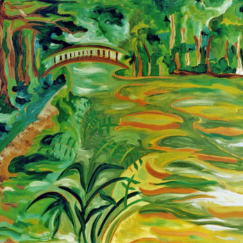 Painting titled "Pont japonais" by Betty Najman, Original Artwork, Oil