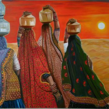 Pintura intitulada "Walk back home" por Sreekala Nambiar, Obras de arte originais, Óleo