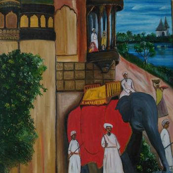 Painting titled "Old India- a nostal…" by Sreekala Nambiar, Original Artwork, Oil