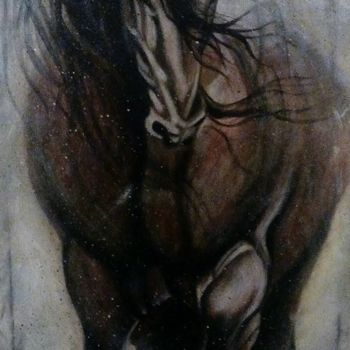 Ζωγραφική με τίτλο "Καφέ άλογο" από Αθηνά Γεωργιάδου, Αυθεντικά έργα τέχνης, Ακρυλικό