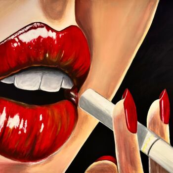 Peinture intitulée "Lèvres en rouge" par Nana Molodini, Œuvre d'art originale, Acrylique