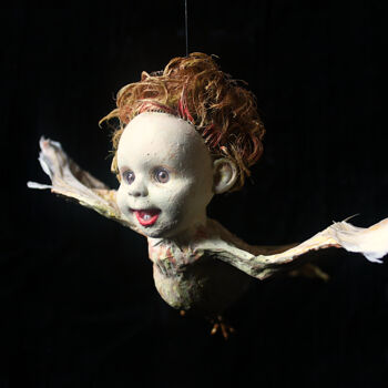 Sculpture titled "Le canari déchainé" by Nancy Cardinal, Original Artwork, Paper maché