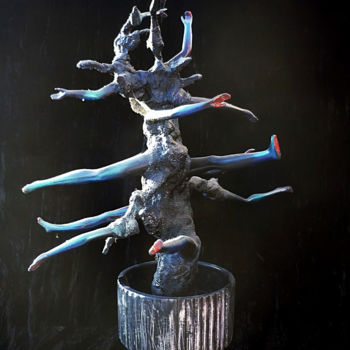 Skulptur mit dem Titel "Plante en pot" von Nancy Cardinal, Original-Kunstwerk, Gemischte Medien