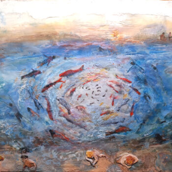 Collages titulada "Metamorphic Fish" por Nancy Fruchtman (Taya), Obra de arte original, Encáustico Montado en artwork_cat.