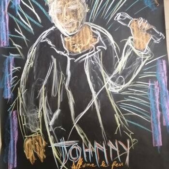 Malerei mit dem Titel "Johnny allume le feu" von Nancy Krief, Original-Kunstwerk, Pastell