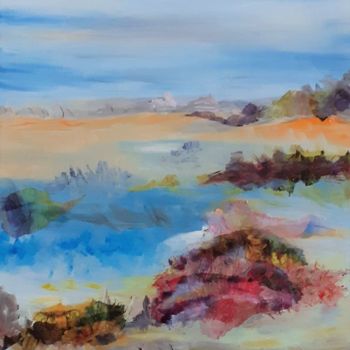 Painting titled "PAYSAGE 221" by Nancy Lopez, Original Artwork, Oil Mounted on Wood Stretcher frame