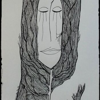 Desenho intitulada "shamane aux racines" por Nancy Van Reeth, Obras de arte originais