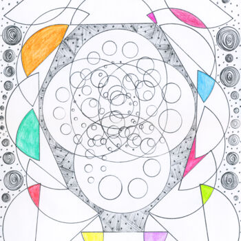 Dessin intitulée "Cosmic Dance" par Nancy A-Mechrek, Œuvre d'art originale, Crayon
