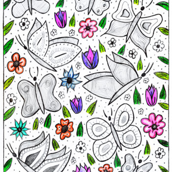 Desenho intitulada "Butterflies Are Lik…" por Nancy A-Mechrek, Obras de arte originais, Lápis