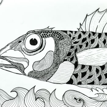 Dessin intitulée "O peixe" par Nanda Lou, Œuvre d'art originale, Encre