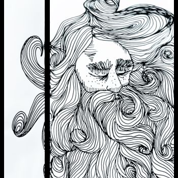 제목이 "Netuno"인 그림 Nanda Lou로, 원작, 잉크 판지에 장착됨