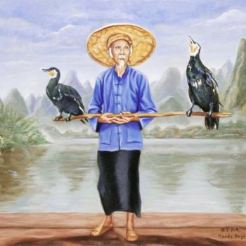 Painting titled "Pescatore con Cormo…" by Nanda Rago, Original Artwork