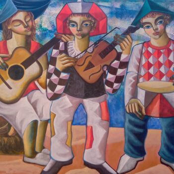 Pintura intitulada "Musicos" por Nando Ribeiro, Obras de arte originais, Óleo