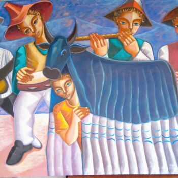 Pintura intitulada "Bumba meu boi" por Nando Ribeiro, Obras de arte originais, Óleo